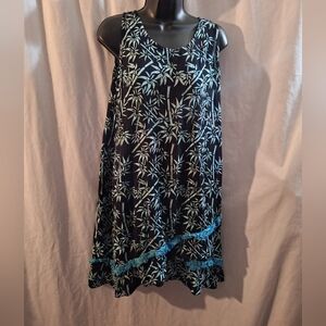 Chic Black and Blue Leaf Print Mini Dress